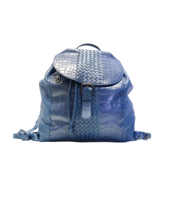 Bottega Veneta Intrecciato Backpack, Croc/Leather, Blue, BO5999398J, 3